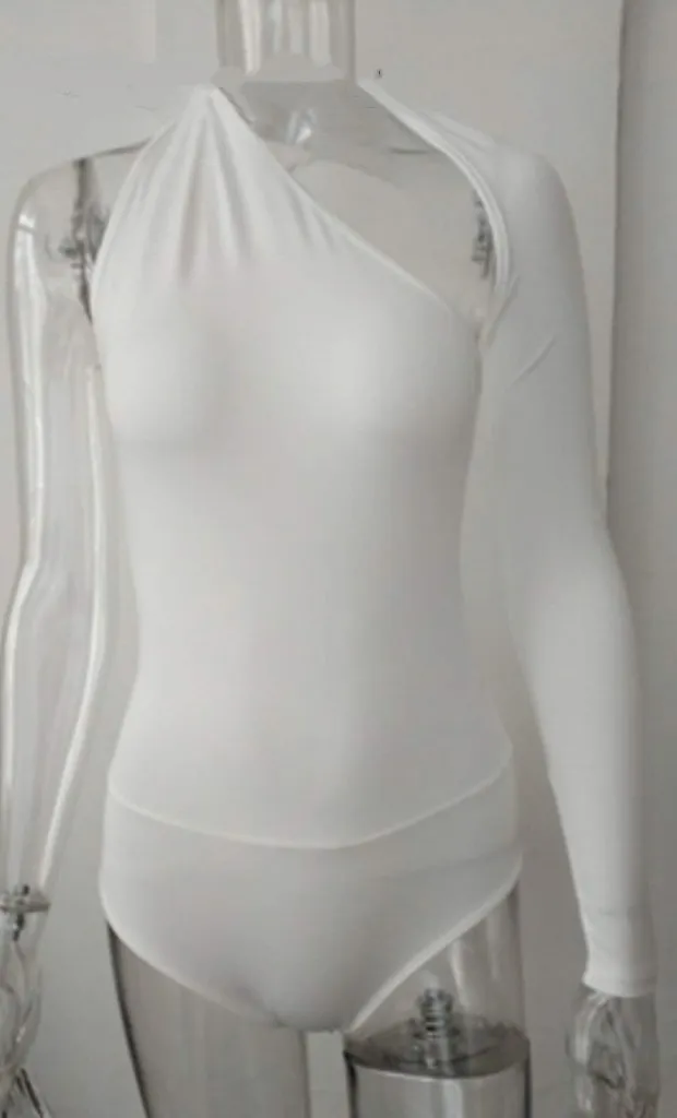 Women's Bodysuit With Asymmetrical Long Sleeve With Open Back