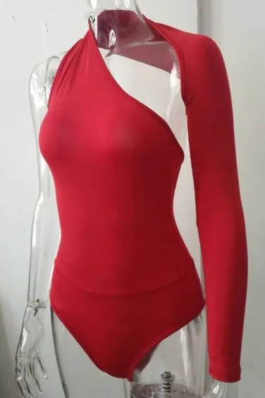 Women's Bodysuit With Asymmetrical Long Sleeve With Open Back