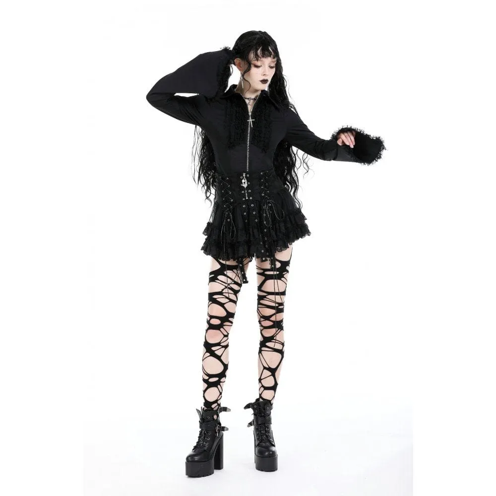 Women's Punk Lace-up Layered Mesh Skirt