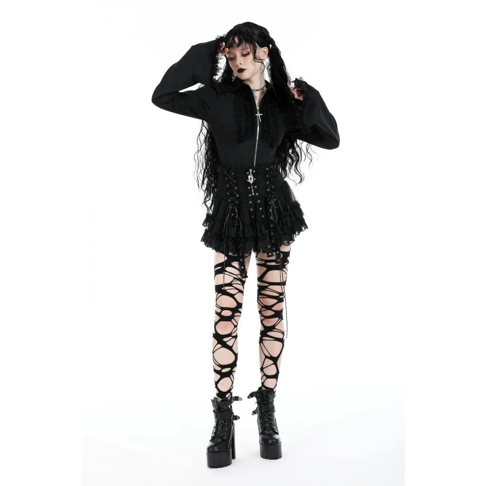 Women's Punk Lace-up Layered Mesh Skirt