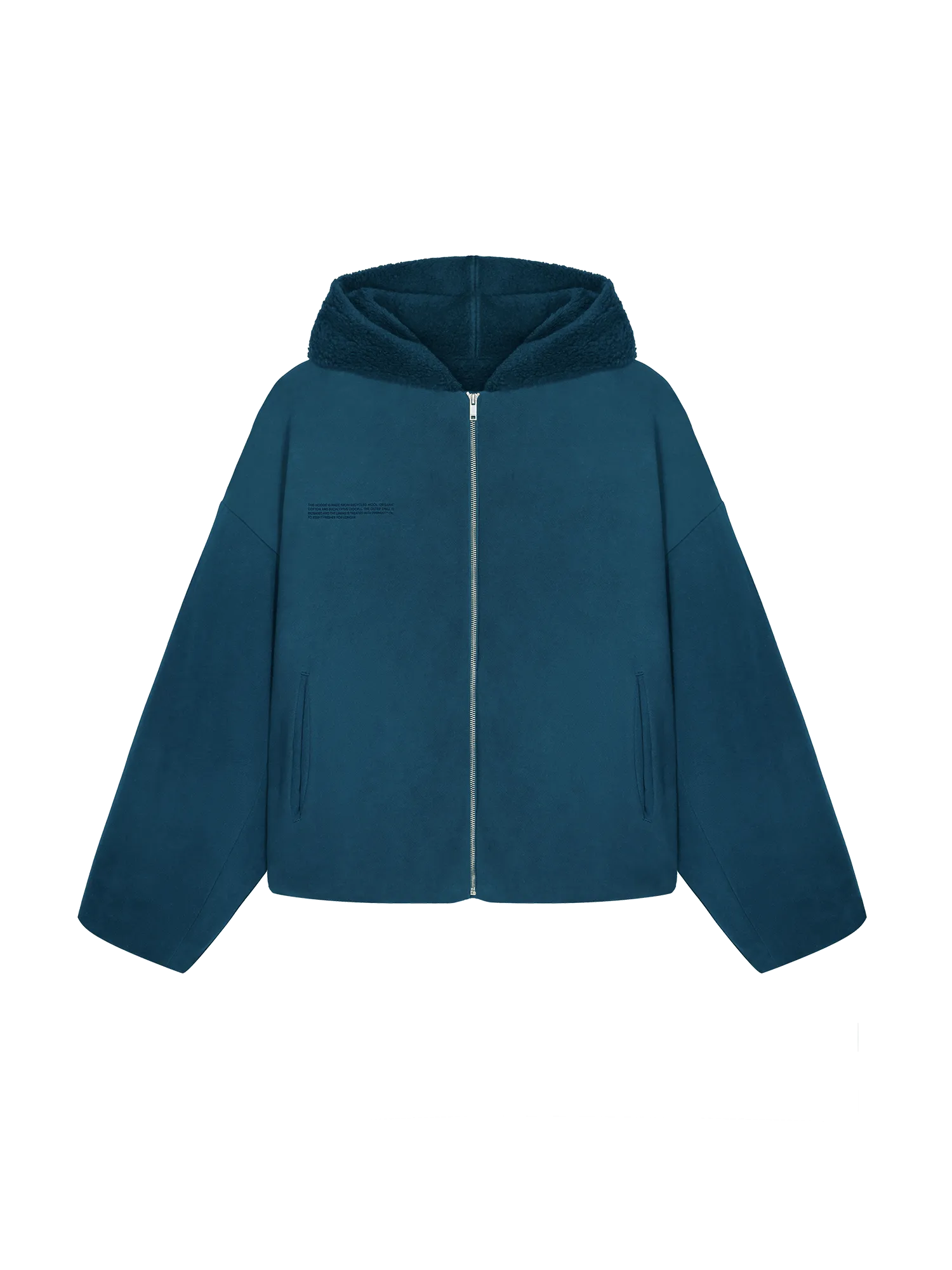 Womens Recycled Wool Fleece Reversible Bomber Jacket—storm blue