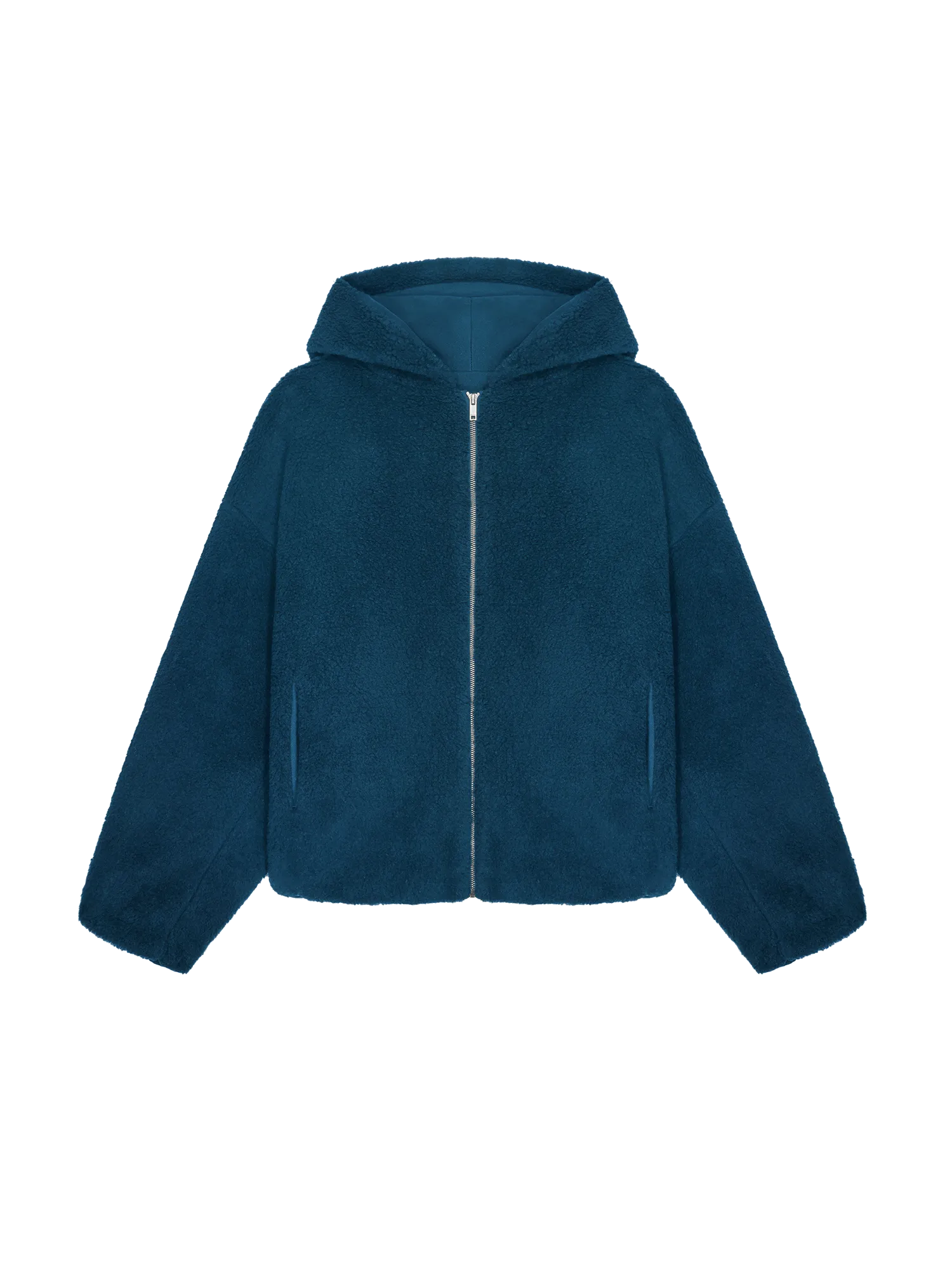 Womens Recycled Wool Fleece Reversible Bomber Jacket—storm blue