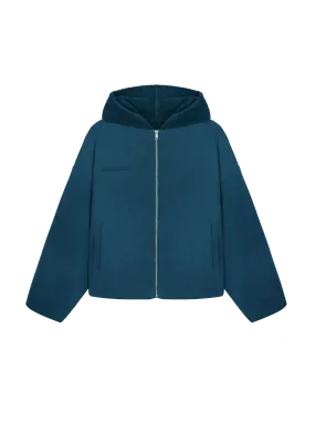 Womens Recycled Wool Fleece Reversible Bomber Jacket—storm blue