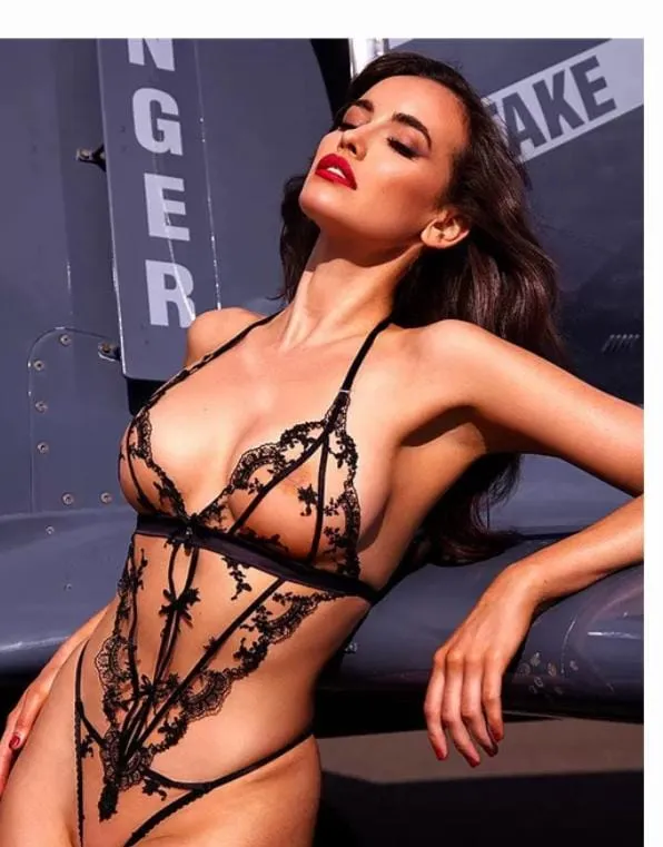 Women's Sexy Deep Neck With  Bow Knots &  Lace Bodysuit