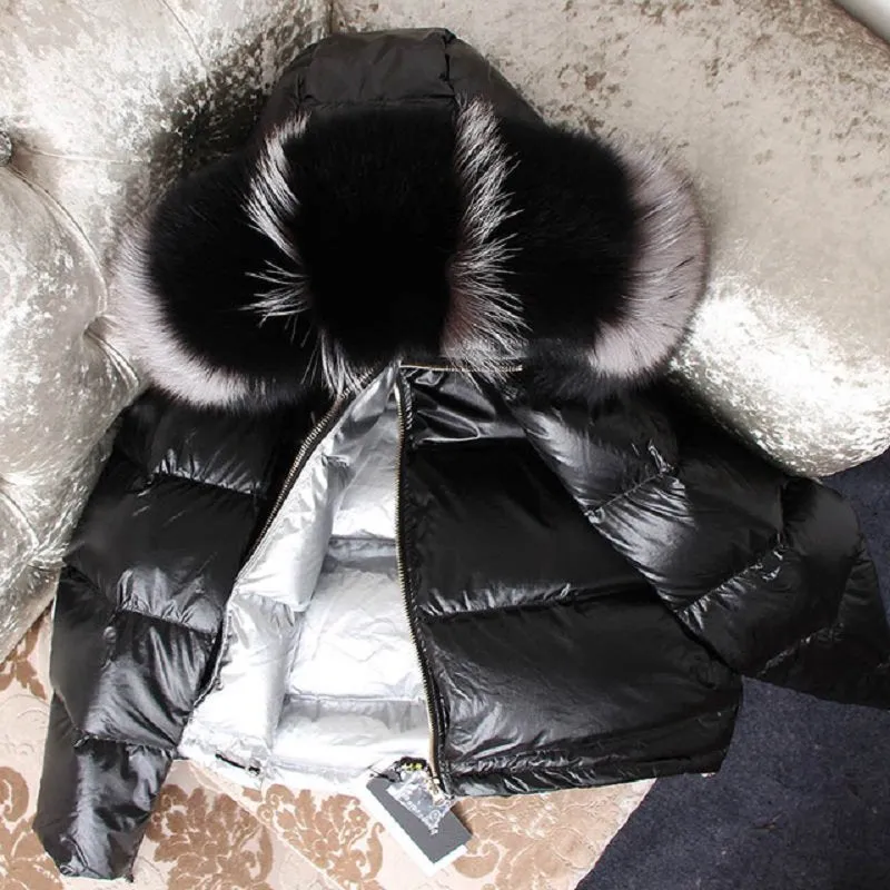 Women's Winter Casual Thick Warm Short Parka With Raccoon Fur