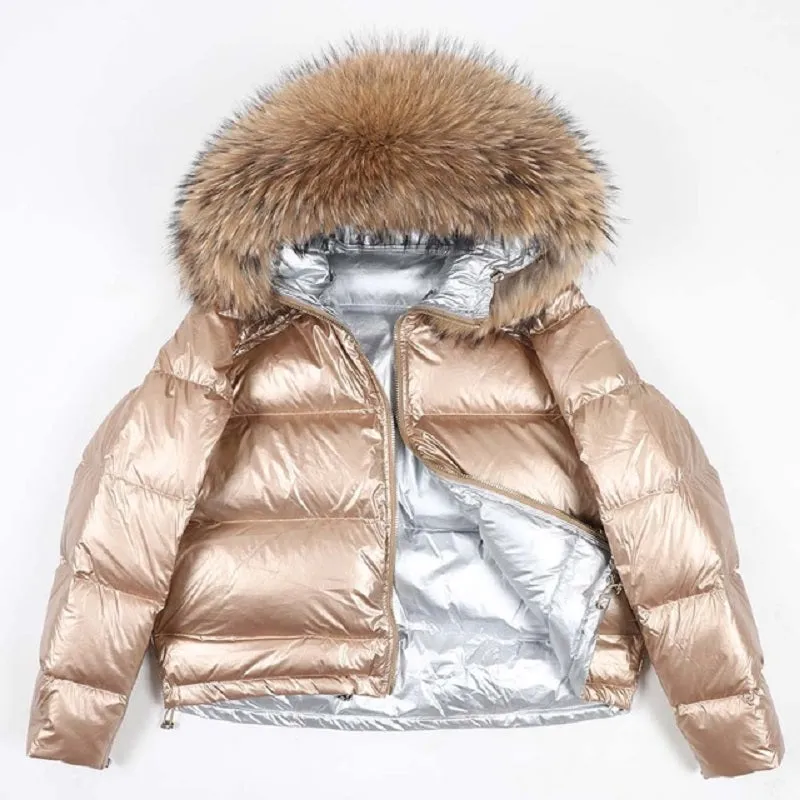 Women's Winter Casual Thick Warm Short Parka With Raccoon Fur