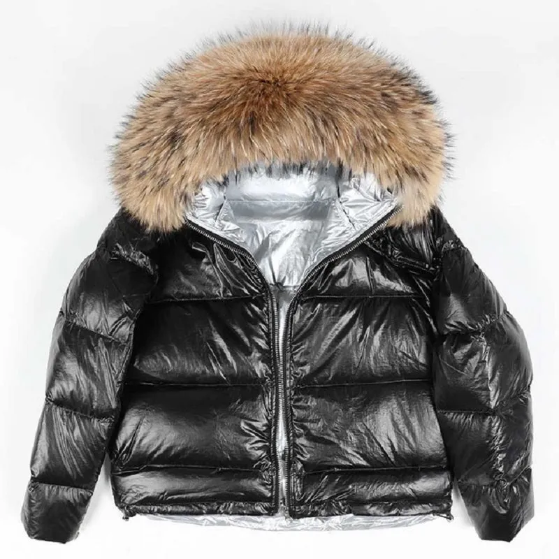 Women's Winter Casual Thick Warm Short Parka With Raccoon Fur