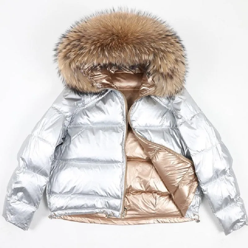 Women's Winter Casual Thick Warm Short Parka With Raccoon Fur