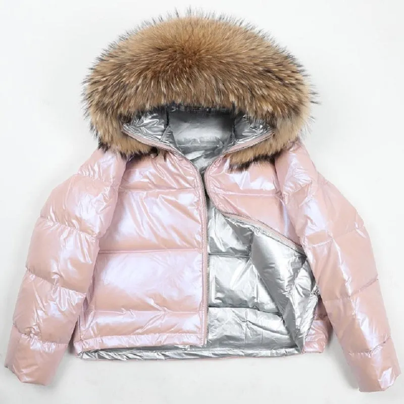 Women's Winter Casual Thick Warm Short Parka With Raccoon Fur