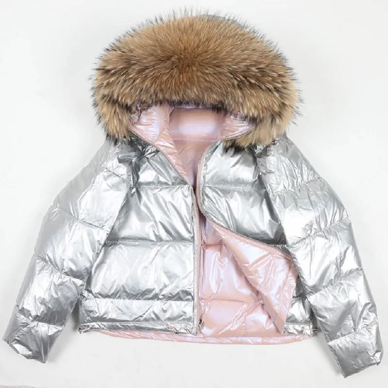 Women's Winter Casual Thick Warm Short Parka With Raccoon Fur