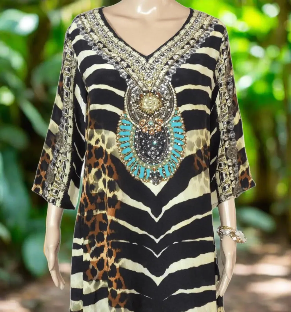 Zambassi Silk Hand beaded Tunic Dress by Fashion Spectrum