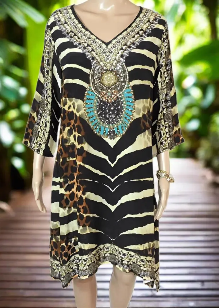 Zambassi Silk Hand beaded Tunic Dress by Fashion Spectrum