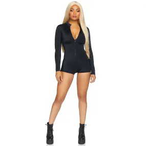 Zipper Front Long Sleeved Matte Romper for Adults